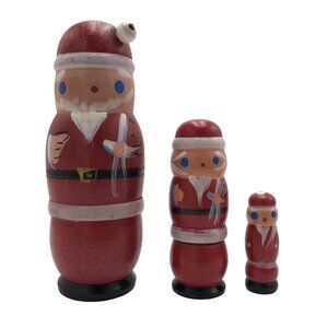 Vintage Shackman Santa Claus Nesting Dolls Set Of 3 Japan